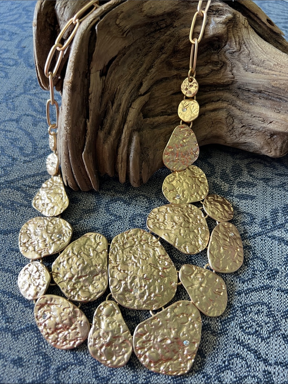 Chico’s Gold Textured Statement Necklace - Women Jewelry